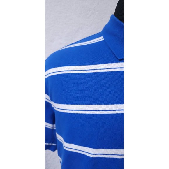 Chaps Large Blue White Stripe Short Sleeve Golf 2 Button Pullover Polo Shirt - Picture 4 of 11